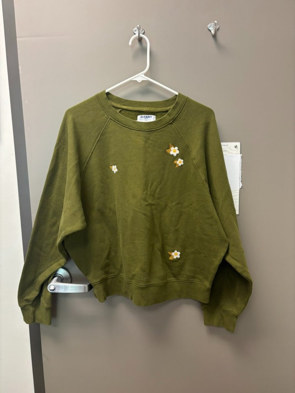 Green Old Navy SoComfy sweatshirt (with floral embroidery), size medium